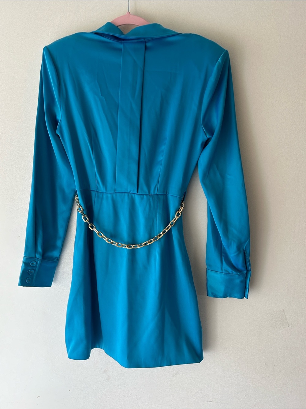 L'ATISTE Turquoise Button-Front Mini Shirt Dress - Picture 8 of 14